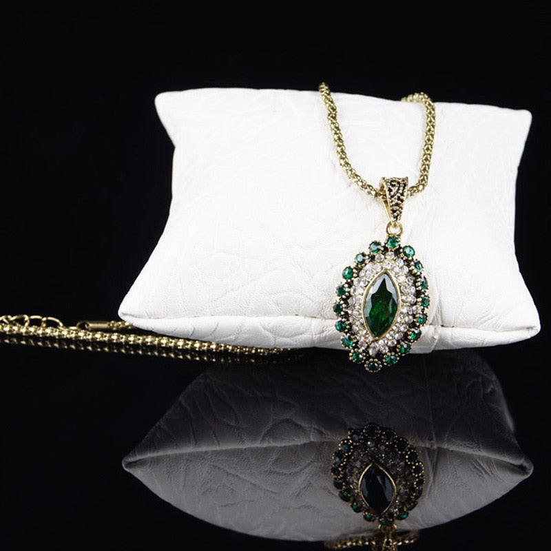 Indian Jewelry Green Crystal Flower Jewelry Set for Women with Rhinestone in Silver Color