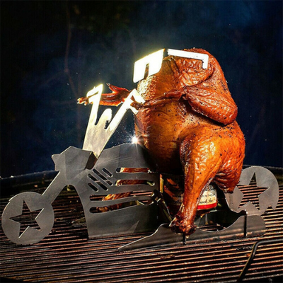 Stainless Steel Motorcyle Riding Rooster Chicken Stand With Beer Can Holder