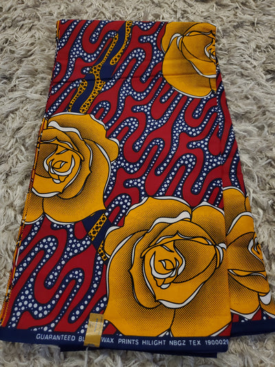African Print Fabric/ Ankara - Red, Yellow, Blue 'School Days
