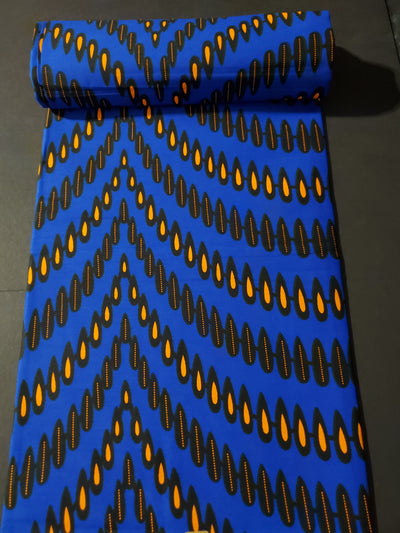Blue, Orange and Black African Ankara Fabric