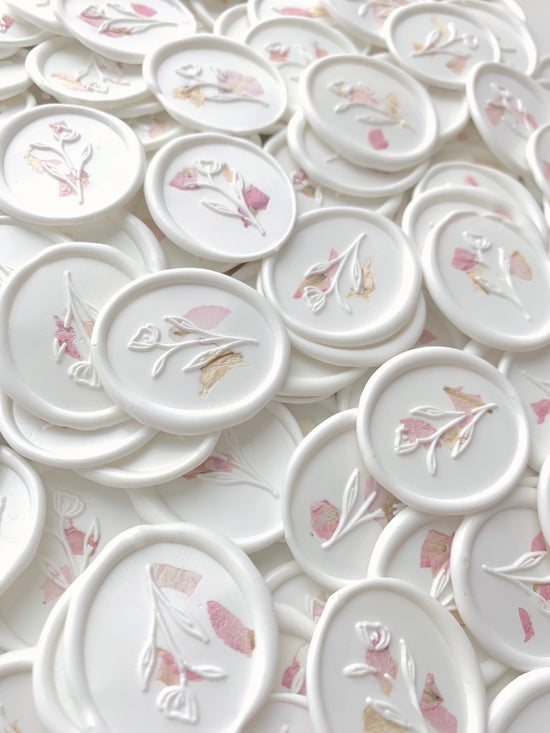 White Oval Wax Seals with Blush Dried Petals