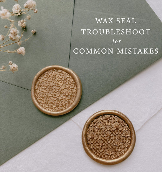 Round wax seals in gold on envelopes in Moroccan inspired pattern design adorned with flowers