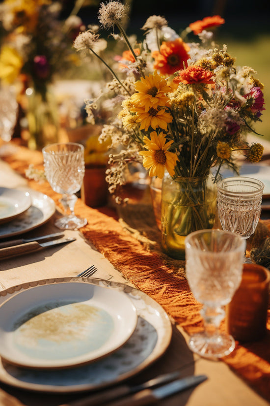 Wildflower arrangement on wedding tablescape