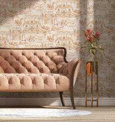 Boulevard Toile Unpasted Wallpaper behind a couch