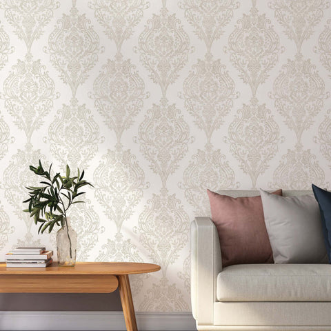 Estate Damask neutral non pasted wallpaper