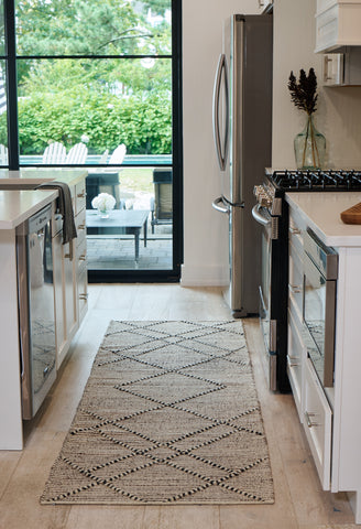 Diamond Weave Jute Runner In a White Kitchen