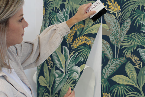 installing palm peel and stick wallpaper