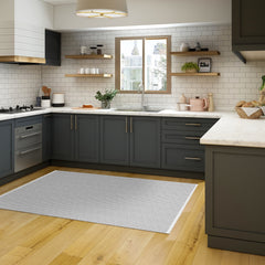 Diamond geometric printed vinyl rug in a kitchen