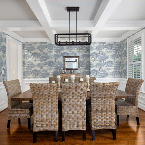 Forest Toile Peel and Stick Wallpaper in a dining room