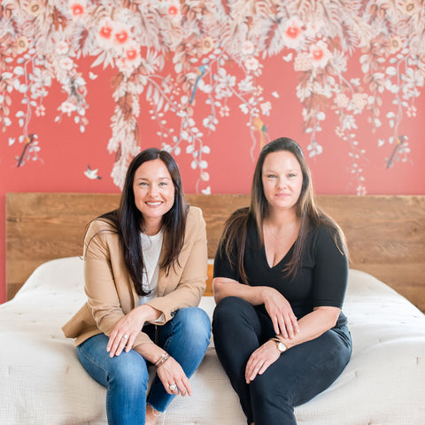 Founders of Tempaper in front of Canopy Chinoiserie print