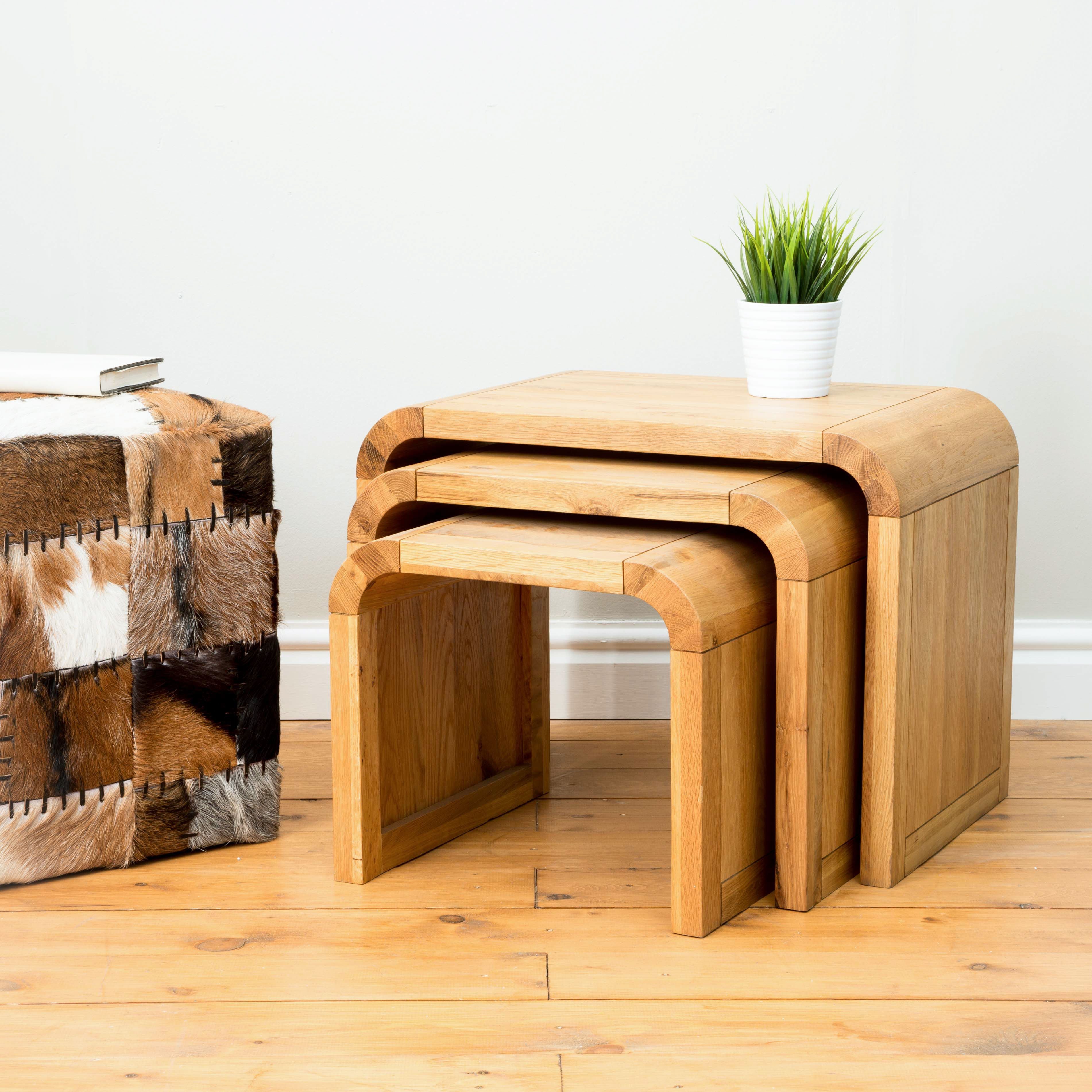 curved oak nest of tables