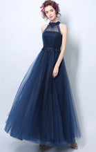 Load image into Gallery viewer, 2021 Organza Navy Blue Halter Long Evening Prom Dress LFNC0165
