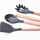 11 Pieces Kitchen Silicone Cooking Utensils Set Non-Stick Wood Handle Cookware