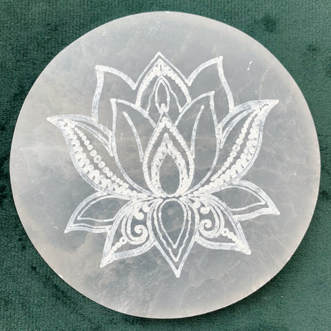 plaque de sélénite, plaque de purification fleur de lotus sélénite