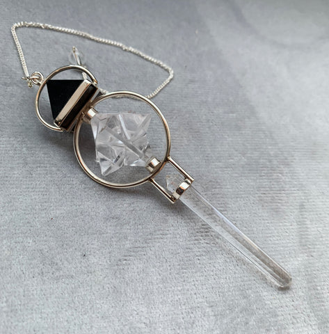 pendule divinatoire cristal de roche et tourmaline noire