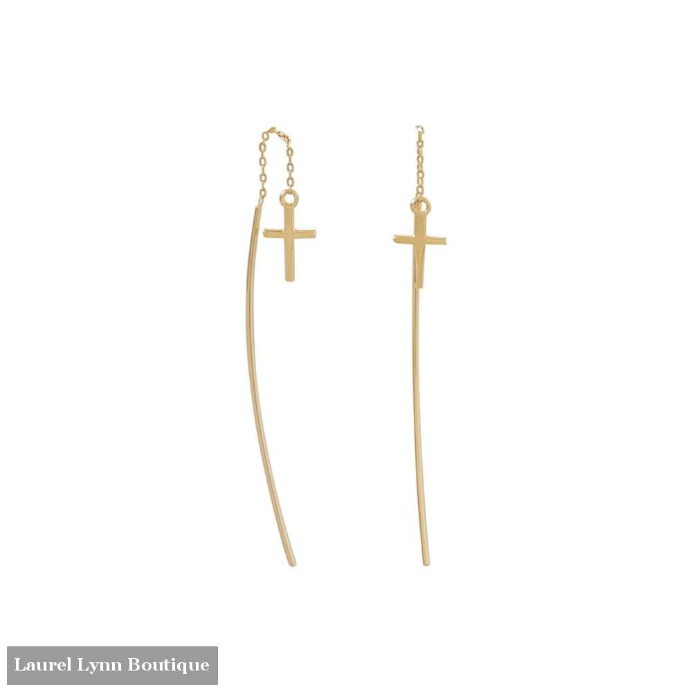 18 Karat Gold Plated Cross Threader Earrings - Liliana Skye - Blairs Jewelry & Gifts