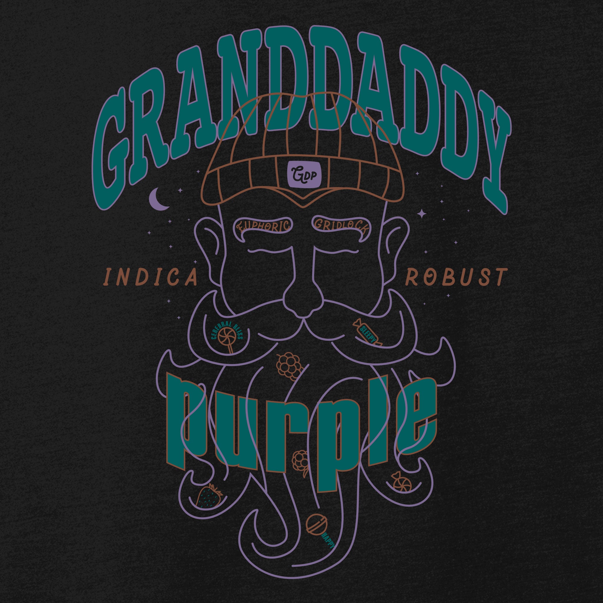 Seven Leaf Granddaddy Purple Strain Black Light Purple T-Shirt – Men's