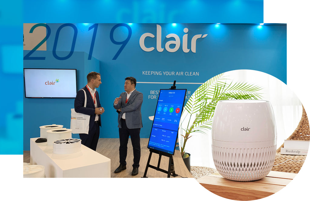 Clair's 2019 milestones, such as the successful launch of Clair's HC product with CEPA filter, Clair's Embossed H13 True HEPA filter, and attending IFA exhibition in Berlin