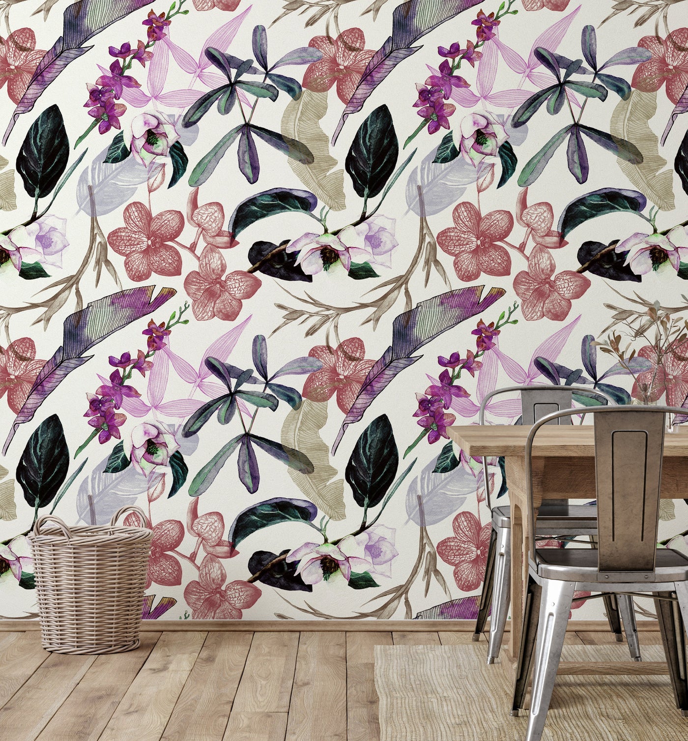 Purple Tropical Floral Wallpaper | Removable Wallpaper | Peel And Stick ...