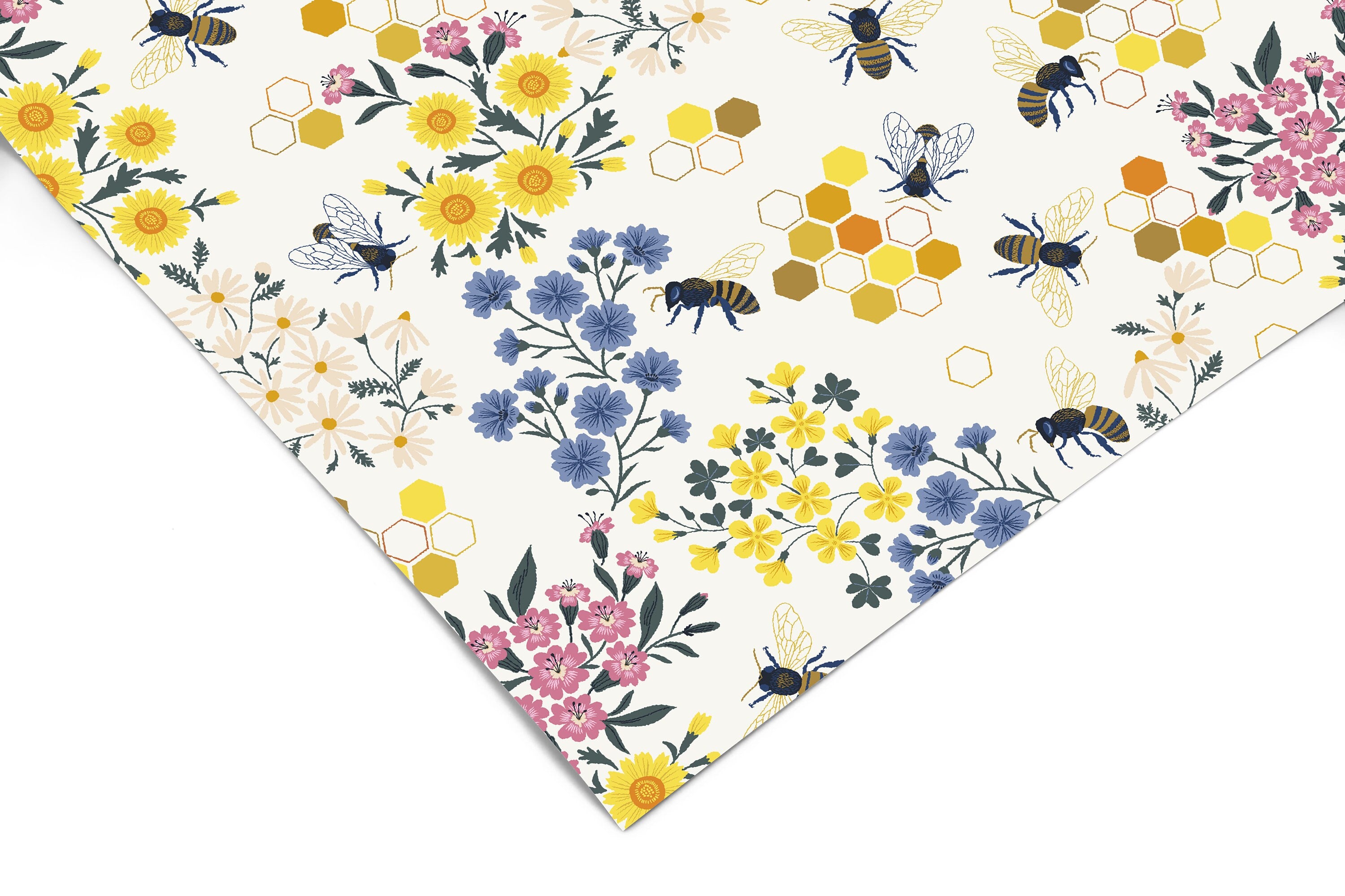 Honey Bee Floral Contact Paper, Peel And Stick Wallpaper, Removable  Wallpaper, Shelf Liner, Drawer Liner