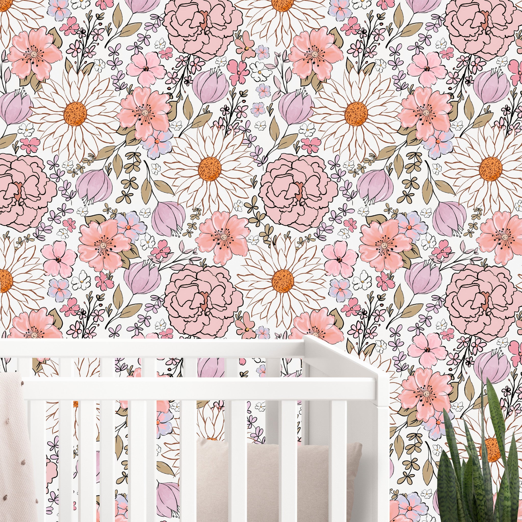Sweet Leaves Dusty Pink Girls Delicate Nursery Removable Wallpaper  Olive  et Oriel