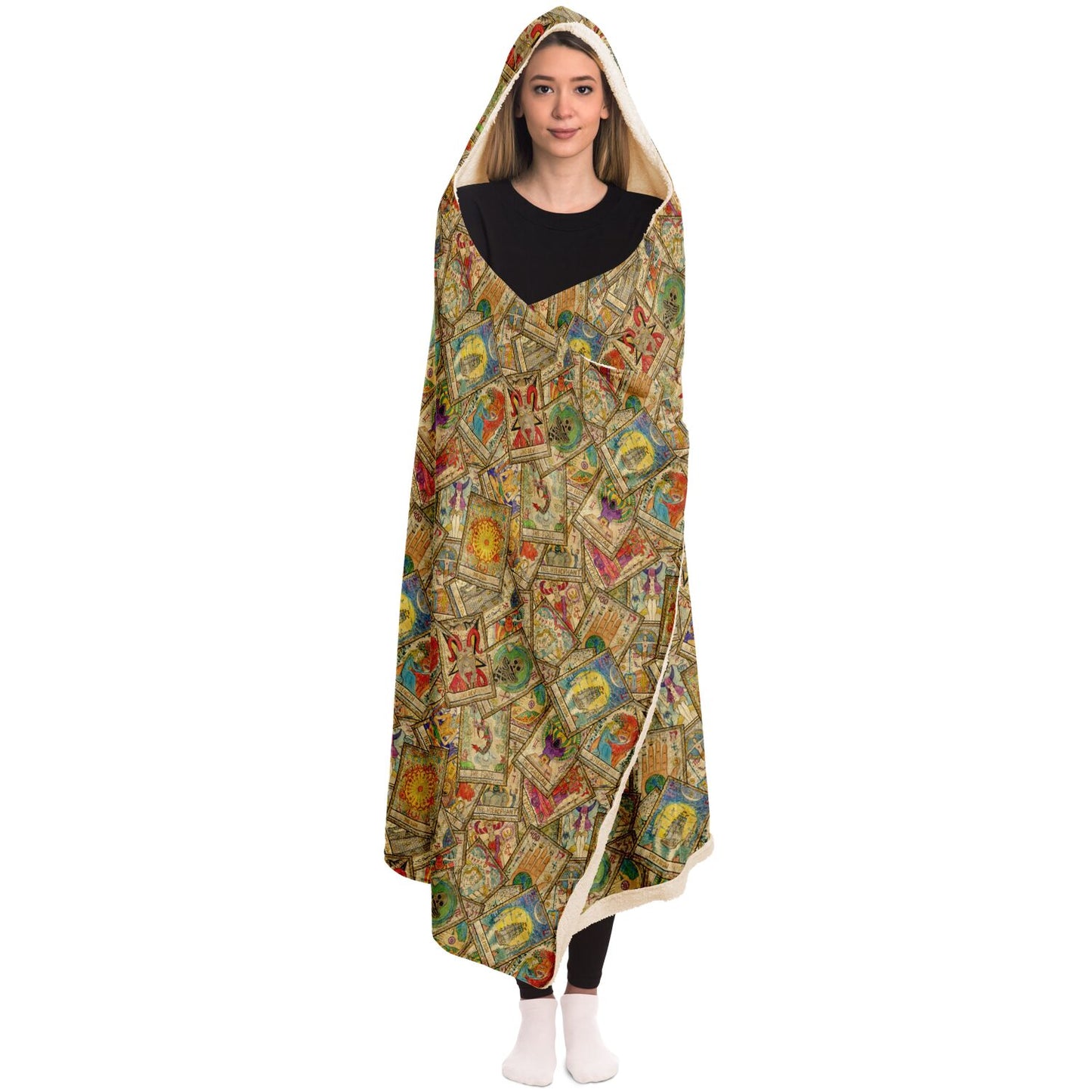 Vintage Tarot Pattern, Hooded Blanket, Sherpa Fleece Lined Cloak