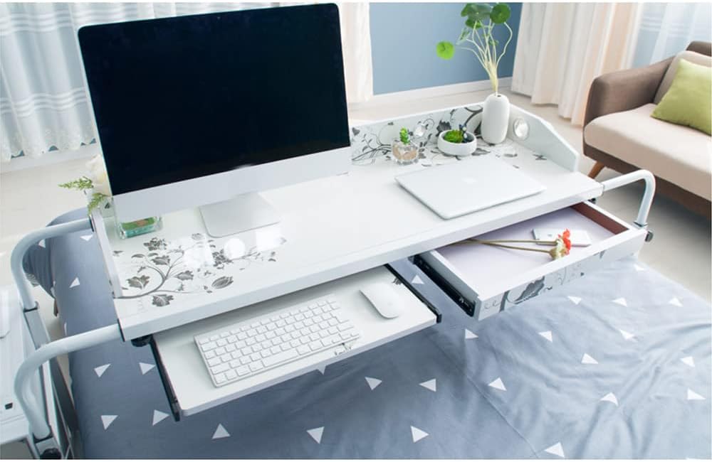 White Overbed Table with Wheels: Full/Queen/King Size Desk for Laptop, Work, and More - Over Bed Table Solution