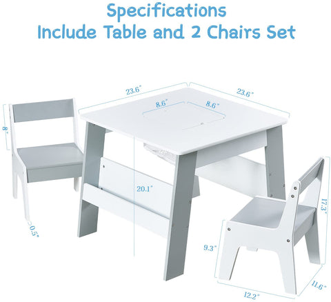 Kids Table and Chairs Set with Storage Space Wooden Activity