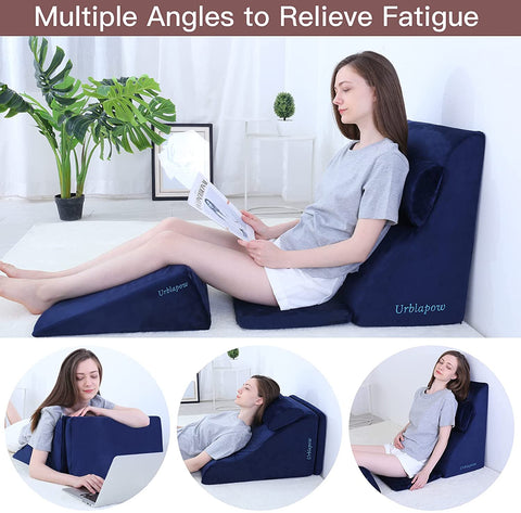 Bed Wedge Pillow for Back, Neck and Leg Pain Relief I Blue