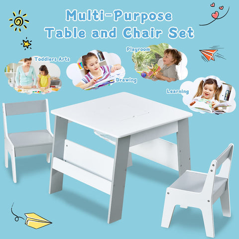 Kids Table and Chairs Set with Storage Space Wooden Activity