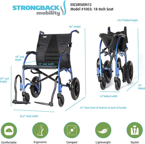 Lightweight Foldable Transport Chair I Built-in Adjustable