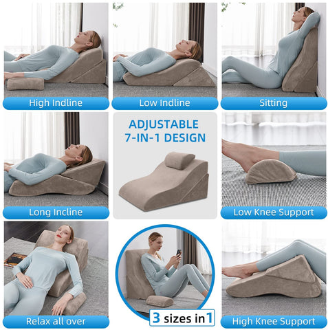 Bed Wedge Pillow Adjustable Pillows Set for Back, Leg