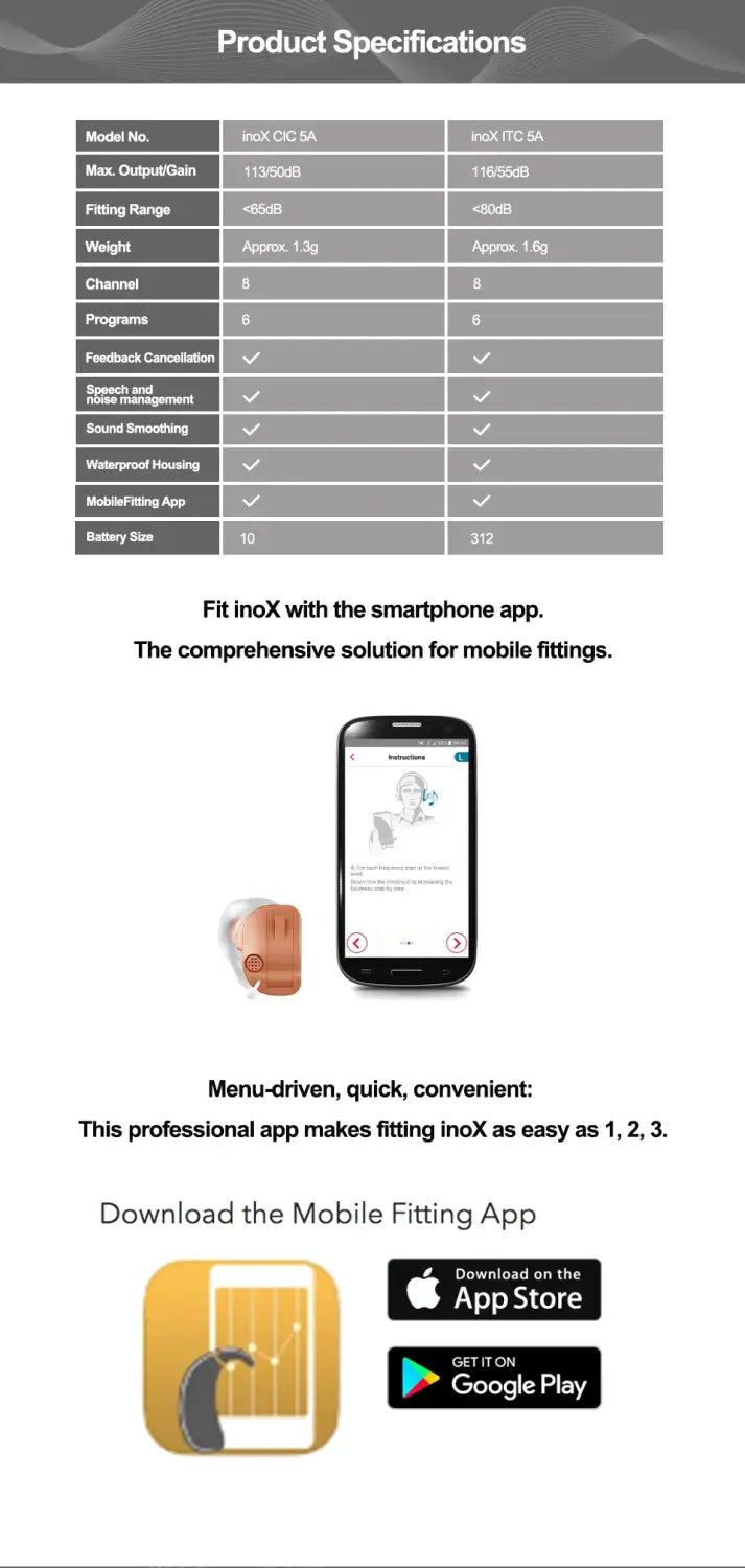 BLE invisible hearing aid amplifier I with fit2go APP smart