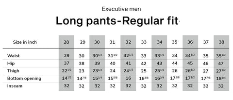 511 Men's pants size chart