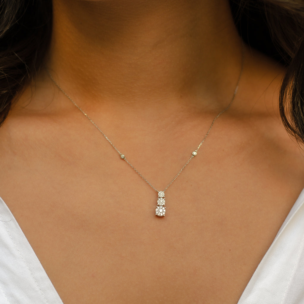 Fine 14 Karat White Gold Sapphire & Diamond Three-Stone Pendant Necklace -  WeilJewelry