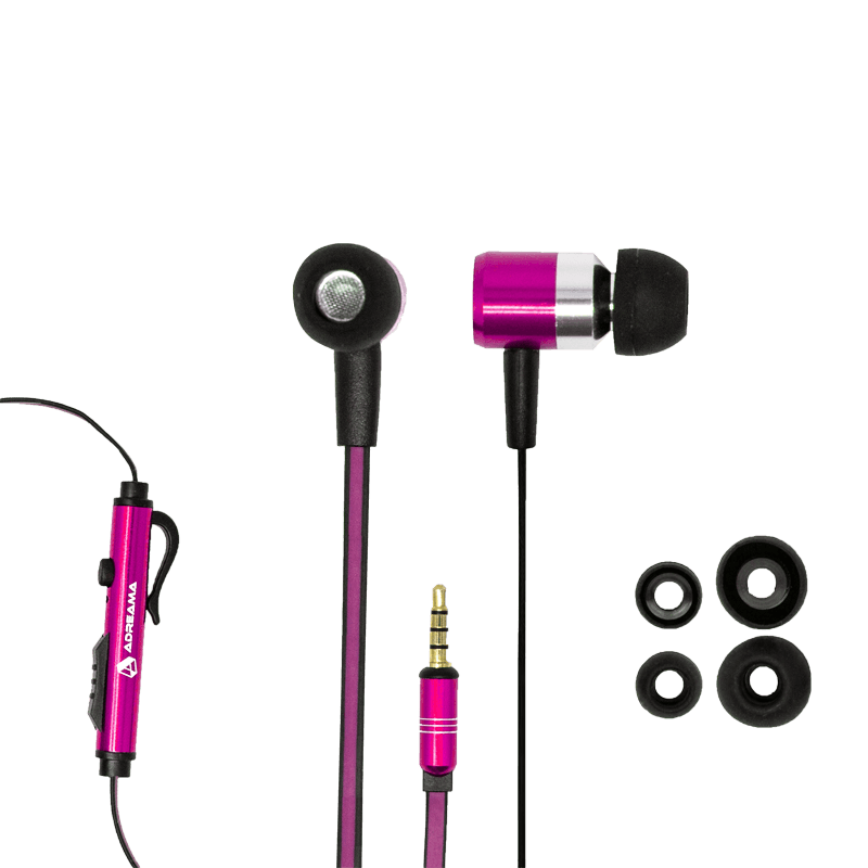 Wired Earphones with Mic, Audio Jack, and Replacement Earbuds, Purple Color.