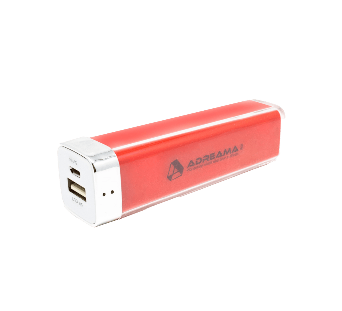 2800mAh Power Bank, Portable Charger with micro-USB and USB-A Ports, Red, Three-quarter Angle View.