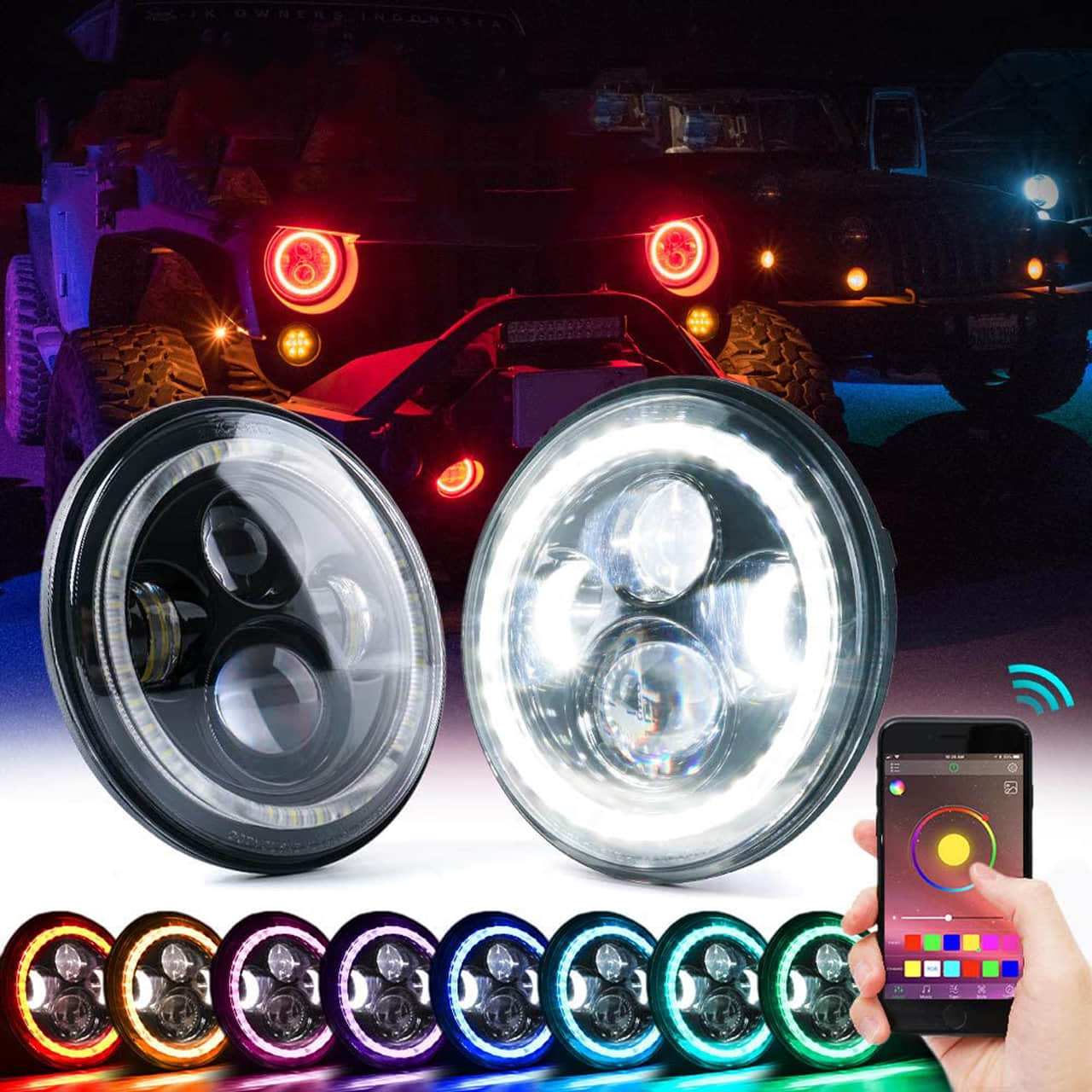 Rgb Halo Headlight For Jeep Wrangler Tj Jk 97 17 Offroadrock