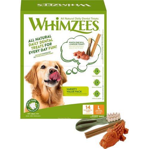 Se Whimzees Variety Box - Large | 14 stk blandet hos Petnet - kvalitets dyreartikler