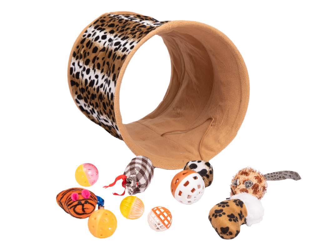 Se Party Pets Kattetunnel med legetøj hos Petnet - kvalitets dyreartikler