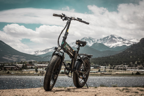 GOTRAX Black EBE4 Off-Road Fat Tire Foldable Electric Bike in Rocky Mountain National Park, Colorado.