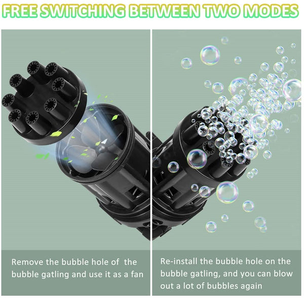 2 Pack Gatling Bubble Machine, 2023 Upgrade Fan 29 Hole Bubble Gun For Boys  And Girls, Automatic Bubble Machine With 2 Bubble Solutions