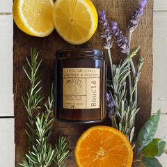 citrus and lavender relaxing boucle candle made in east london and brighton