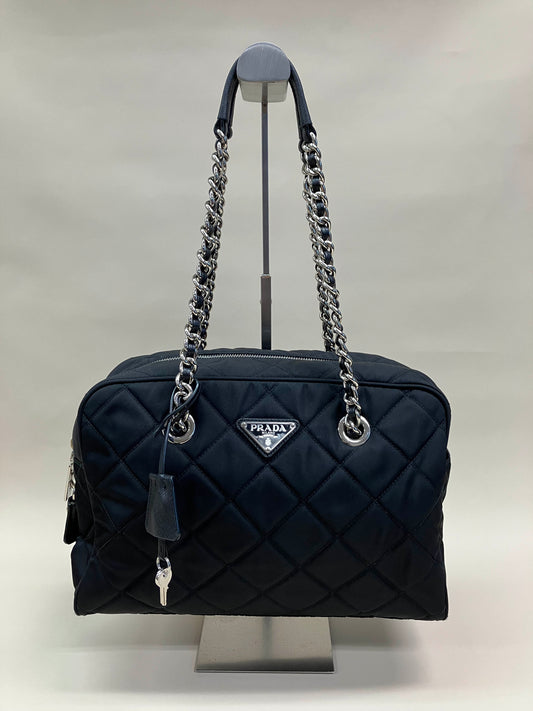 Prada Womens Black Tessuto Nylon Quilted Shoulder Bag 1BB903