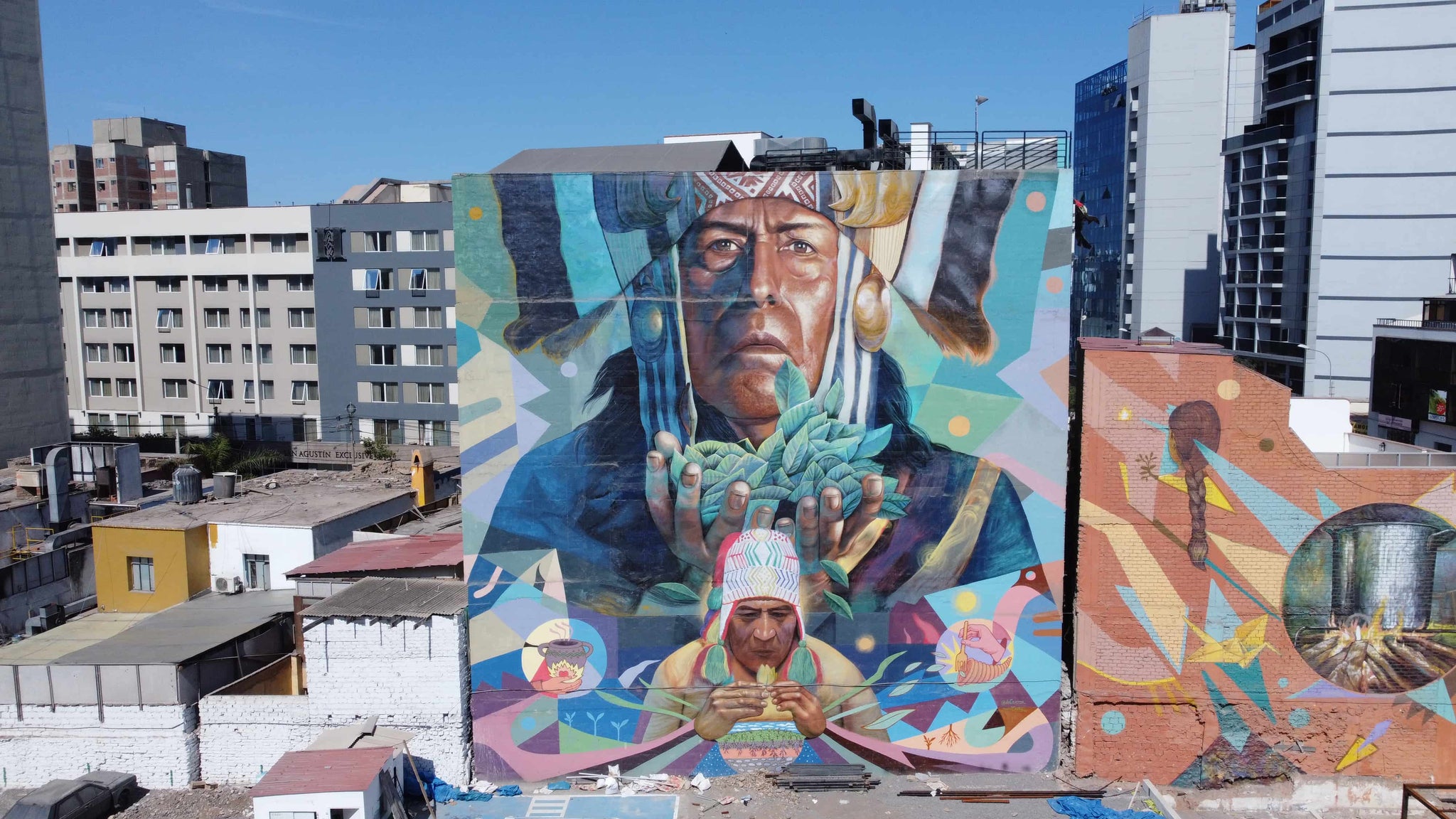 street art of andean/inca man in Lima