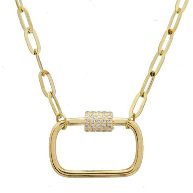 14K Gold Micro Pave Diamond Lobster Clasp Paper Clip Link Necklace