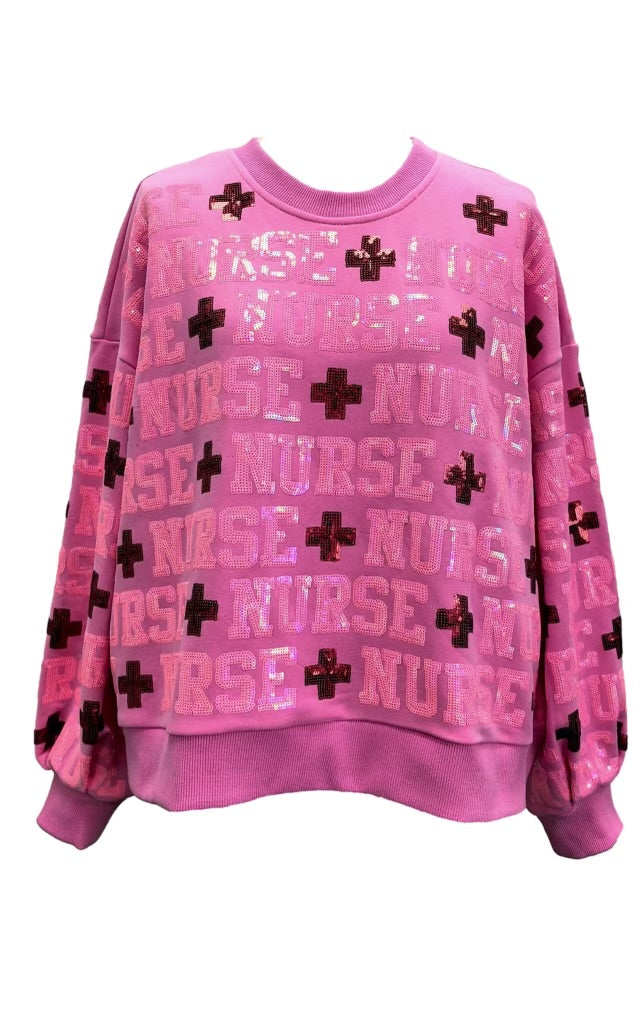 Pink Nurse Sweatshirt Queen of Sparkles