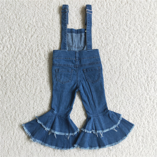 D2-30 baby girl clothes bell bottom pants blue denim overalls