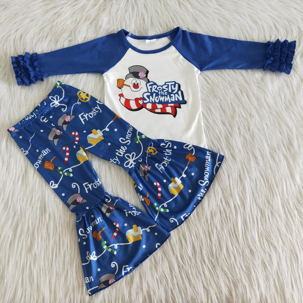 6 A22-4 girl blue snowman outfits baby girl clothes winter clothing