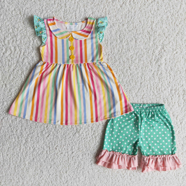 girl clothes summer stripe dot flutter set – Sue Lucky Kids Clothing ...